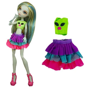 1 Комплект повседневной одежды для кукол-принцесс: топ без рукавов с рисунком в виде очков + юбка для куклы-аксессуара Monstering High Игрушка 11