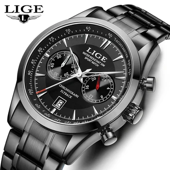 Новые модные часы LIGE из нержавеющей стали, лучший бренд класса Люкс, спортивный хронограф, кварцевые часы для мужчин Relogio Masculino 20