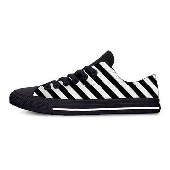 Черные и белые полосы, Эстетическая Модная новинка, повседневная тканевая обувь с низким берцем, легкие дышащие мужские и женские кроссовки с 3D принтом 25