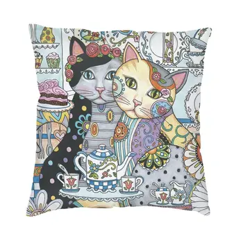 Креативный чехол для подушки с цветами и кошками, двусторонний принт, абстрактный рисунок котенка, напольная наволочка для декора наволочек в гостиной
