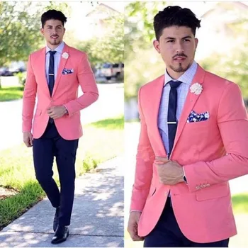 Розовые вечерние Смокинги Модные Мужские Костюмы Custome Homme Terno Slim Fit Высокого Качества Для Свадебной вечеринки (Пиджак + Брюки + Галстук + носовые платки) 5