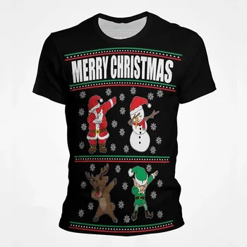 Мужская мода 2024 года, Счастливый Рождественский узор, 3D-печать, футболка для отдыха с круглым вырезом и коротким рукавом, забавный уличный удобный топ 12