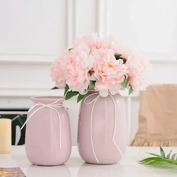 Современная керамическая ваза для цветов, дизайн Банта, Ваза для украшения дома, Центральное украшение, Розово-голубая Керамическая Настольная ваза 21