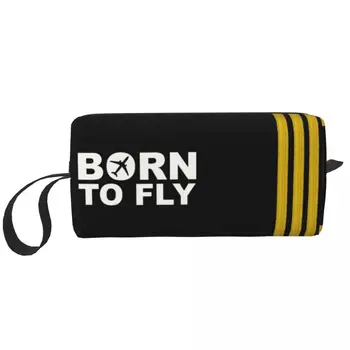 Изготовленный На Заказ Born To Fly Captain Stripes Несессер Для Туалетных Принадлежностей Пилот Воздушного Истребителя Косметический Органайзер Для Макияжа Ladies Beauty Storage Dopp Kit Case 17