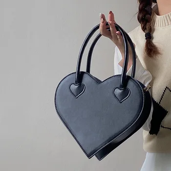 Дизайнерская Сумка Love Shape Bag 2023, Новая Модная Простая Сумка На молнии Из Искусственной кожи, Винтажная Черная Сумка На Одно плечо По Диагонали