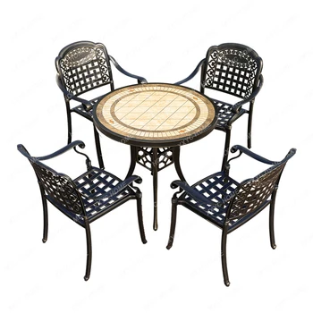 Уличный стол-стул из литого алюминия, внутренний двор, уличное железо, водонепроницаемая комбинация чайных столиков на террасе и балконе 14