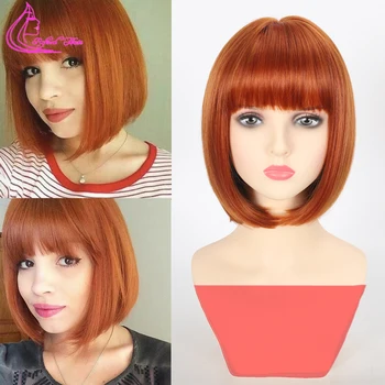 Короткие рыжие парики с челкой, термостойкие синтетические оранжевые парики для женщин, заменяющие парики из натуральных волос для повседневного косплея