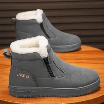 Новые мужские зимние ботинки, модная повседневная теплая мужская обувь, ботильоны из флока, плюшевые кроссовки на меху, уличные ботинки, нескользящая походная обувь 25