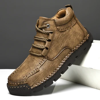 Мужская повседневная обувь из натуральной кожи, зимние снегоступы, теплые походные мужские ботильоны с высоким берцем, уличная обувь для горного треккинга Man 25