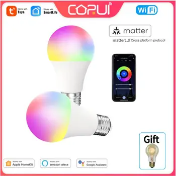 CORUI Homekit Matter WiFi Smart LED Light A19 Умная лампа с регулируемой яркостью RGB CW Через приложение Smart Life Google Home Alexa Assistant Control 8