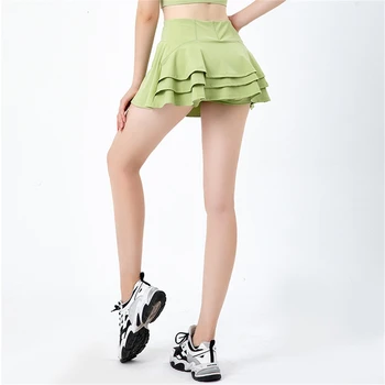 Плюс размер, плиссированная спортивная юбка для йоги с высокой талией, быстросохнущая теннисная юбка, женские дышащие шорты для фитнеса 21