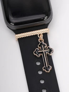 Подвеска в виде черного креста для ремешка Apple Watch, кольцо с орнаментом, металлические подвески для браслета Iwatch, аксессуар для силиконового ремешка 19