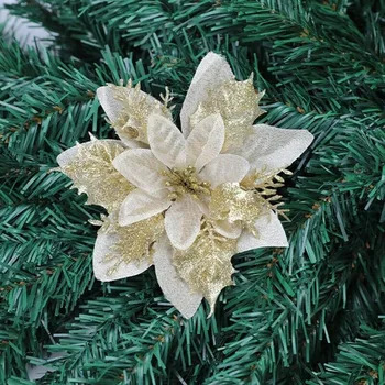 10 шт. Рождественский блестящий цветок пуансеттия, венок из искусственной рождественской елки, подвесное украшение для домашней рождественской вечеринки 14