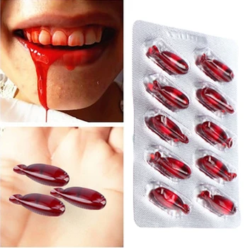 10 реалистичных таблеток поддельной крови на Хэллоуин для взрослых - Капсулы вампира, Игрушки для трюков ужасов 15
