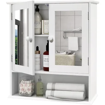 Аптечка TaoHFE, Аптечки для ванной комнаты с зеркалом, 2 двери, 3 открытые полки, Ванная комната (белый / серый) по желанию 5