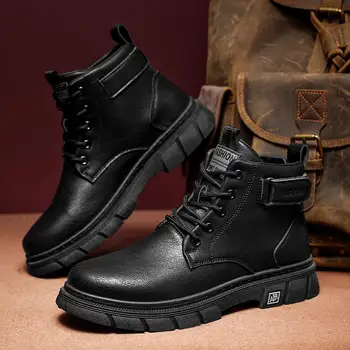 Новые мужские ботинки делового работника в британском стиле осенью 2023 года, мужские черные ботинки на высоком каблуке 2