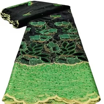 Зеленая Мягкая Бархатная Африканская кружевная ткань 5 Ярдов, Высококачественные блестки, Французский тюль, кружева, Нигерийские женские свадебные ткани Asoebi 10