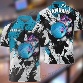 Боулинг И Кегли Гексаграмма Многоцветный Индивидуальное Название 3D Принт Мужская Рубашка Поло На Молнии Летняя Унисекс Повседневная Рубашка Поло На Молнии WK161 13
