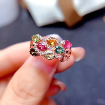 Регулируемые креативные красочные кольца с танзанитом для женщин, 3 ряда овальных драгоценных камней, кольцо из розового золота с медным покрытием, украшения для девочек 25