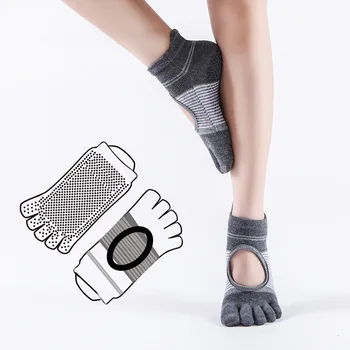 Женские носки для йоги, хлопковые нескользящие силиконовые носки для танцевального спорта, носки для балета, пилатеса, носки с пятью носками, носки с полным носком 16