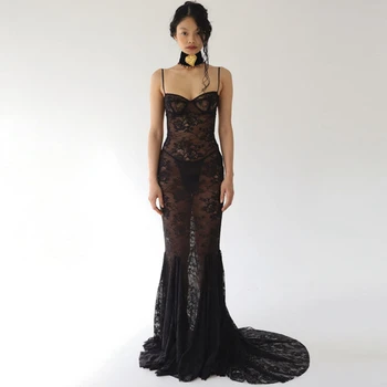 Черная кружевная прозрачная женская одежда на бретельках, сшитое на заказ платье для мероприятий, Модные прозрачные платья-русалки Ever Pretty