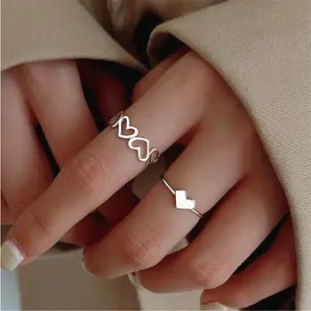 Корейская бижутерия с полым сердечком, Геометрическое кольцо, Открывающее кольцо, Женское кольцо для указательного пальца Оптом 24