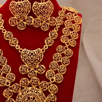 Французский Цветочный Золотой комплект ювелирных изделий для женщин, Дубайский Золотой комплект Индийских Марокканских свадебных украшений, Арабско-Африканский комплект