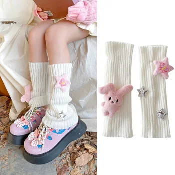 Kawaii Детские Корейские милые гетры 27 см, милый вязаный теплый чехол для ног для девочек, эластичные носки-трубки, перчатки Y2K 7
