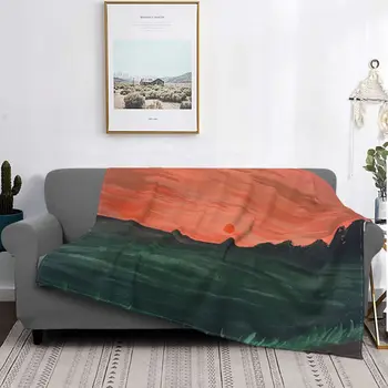 Оранжево-Розовое одеяло с пейзажем Заката, покрывало на кровать, Пляжное покрывало на двуспальную кровать, детское одеяло 4