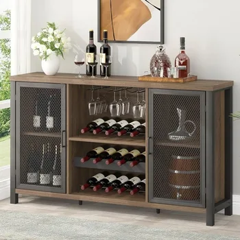 Мебель для винного шкафа 55 дюймов, промышленный винный бар, шкаф для ликера и бокалов, вешалка для холодильника из деревенского дуба, домашний угловой шкафчик 15