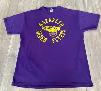 Винтажная Баскетбольная футболка Nazareth College Golden Flyers Фиолетового цвета Russell, Размер L