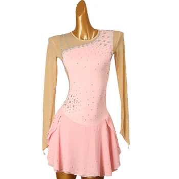 Платье для фигурного катания для женщин и девочек, платье для катания на коньках, гимнастический костюм, изготовленный на заказ, розовый кристалл rhinestone B194 6