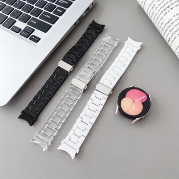 Керамический пластиковый браслет для Samsung Galaxy Watch 6 4 5 5Pro, прозрачный модный ремешок для часов с тремя бусинами 15