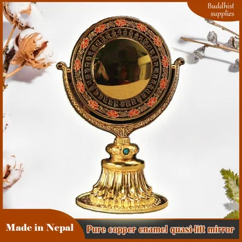 Непальское зеркало с эмалью из чистой меди, Магическое оружие Тантры, Квази-Подъемное Зеркало, Благоприятный Орнамент, Буддийские принадлежности, Домашний декор 25