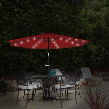 Чистый садовый 10-футовый зонт для патио с солнечной светодиодной подсветкой (красный / зеленый), Мебель для патио, Уличный зонт 14