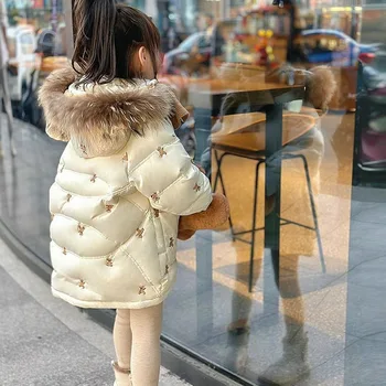 Корейская зимняя одежда для мальчиков, куртка, детское пальто с хлопковой подкладкой, одежда для девочек, детская зимняя плотная и теплая верхняя одежда с вышивкой