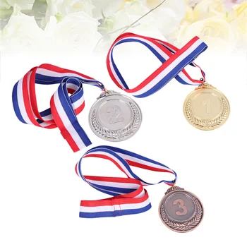 3шт металлических наградных медалей с шейной лентой, медаль победителя Wheats для соревнований по спортивным играм (золотая, серебряная, бронзовая) 7