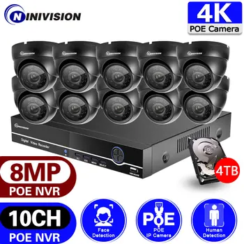 8MP 4K CCTV Система Камер Безопасности 10CH 8CH Комплект Видеонаблюдения Домашняя Наружная IP66 Водонепроницаемая IP-Камера Poe NVR Recorder Set 21