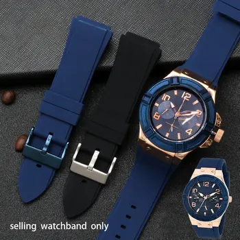 Резиновый ремешок для часов 22 мм синего цвета, силиконовый браслет-цепочка для часов g-uess, брендовый спортивный ремешок для часов, мужской ремень для часов 25