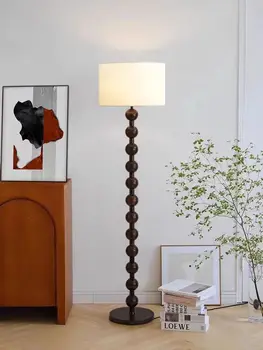 Винтажный торшер с тканевым абажуром из массива дерева, атмосферная настольная лампа для гостиной, французский средневековый торшер wabi-Sabi wind 15