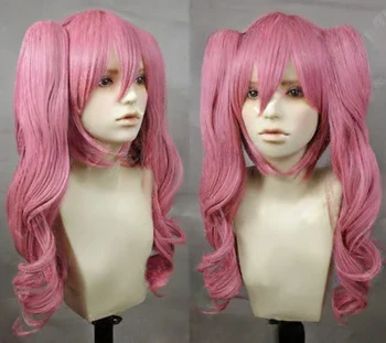 Цельный длинный розовый кудрявый парик для косплея Perona + два хвостика 11