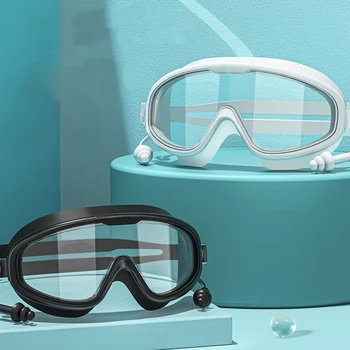 Очки для плавания на открытом воздухе, затычки для ушей, комплект 2 в 1 для взрослых, очки для плавания с защитой от запотевания и ультрафиолета, с затычками для ушей для мужчин и женщин 16