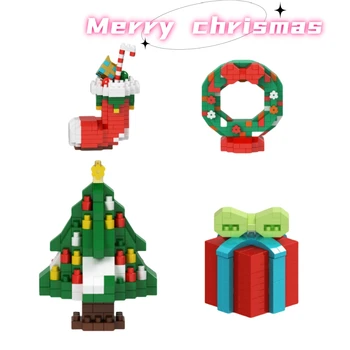 Подарочная коробка в виде мини-рождественской елки в 4 стилях, строительные блоки, детские строительные игрушки, сделай САМ, Диорама, Рождественский подарок, декор для дома 13