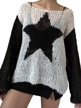 Женские трикотажные топы Y2K, укороченные свитера с длинным рукавом, вязаные крючком, Сексуальные прозрачные осенние свитера, Топы, пуловеры 12