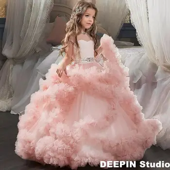 Детское платье принцессы 2024, новое свадебное платье для цветочницы, вечернее платье, длинная юбка, платье-пачка для девочек, фестивальные костюмы
