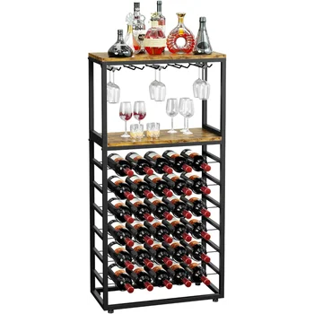 Винный стеллаж YOLEO Отдельно стоящий напольный с держателем для стакана Винные стеллажи для пола на 30 бутылок Держатель для винных бутылок со столешницей 21