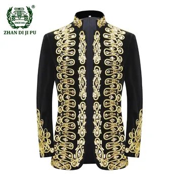 Мужской костюм Стильного придворного принца, Бархатный блейзер с золотой вышивкой, пиджак, винтажные костюмы для вечеринок, блейзер, мужская одежда для певцов 8