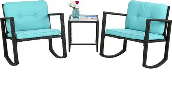 Плетеный набор для бистро из 3 предметов Кресло-качалка Уличная мебель Наборы Ротанговый стул Набор для бесед со стульями на веранде и журнальным столиком 17