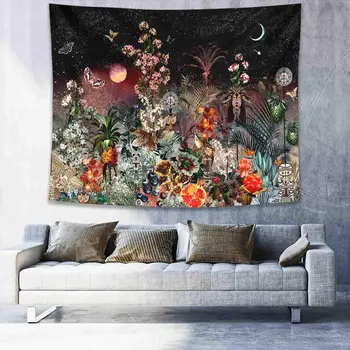 Фантастическая Луна, Звездное небо, Цветочный ковер на стену, украшение общежития, Художественный Домашний Гобелен 12