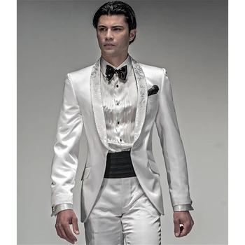 Новое поступление, Белый Приталенный Мужской костюм С лацканами, Формальный Свадебный костюм Жениха на Заказ, комплект из двух предметов (куртка + брюки) 10